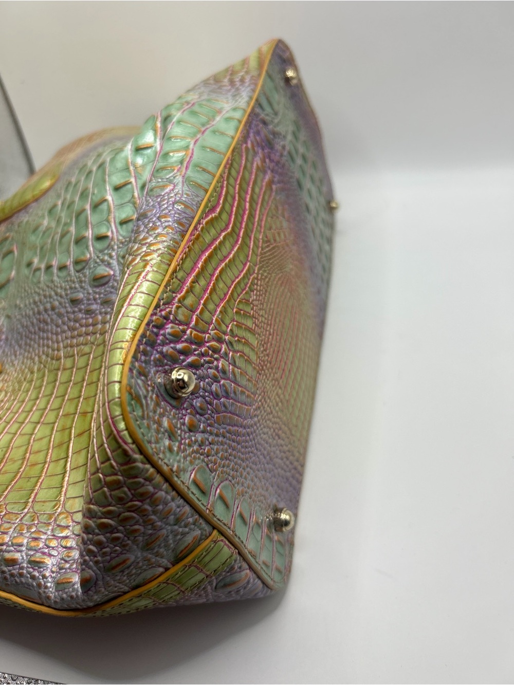 Brahmin Iridescent Green-Purple Croc Embossed Duxbury Satchel - Picture 12 of 14